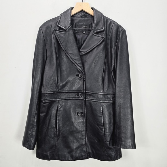 Colebrook Jackets & Blazers - Vintage 90s Leather Jacket Coat Women's L Black Alt Grunge Goth Classic Matrix